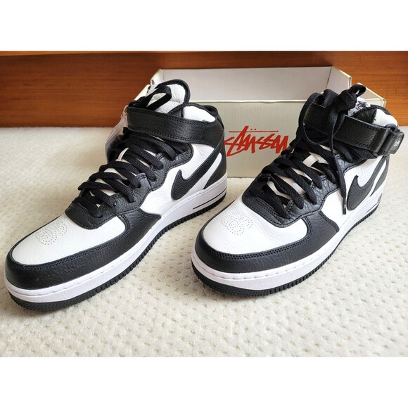 ✅🔥Nike x Stussy Air Force 1 '07 Mid Light Bone Black- Men's Size 10.5 - Picture 1 of 7
